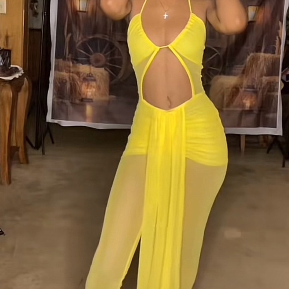 Fashion Nova Yellow Cut-Out Jumpsuit